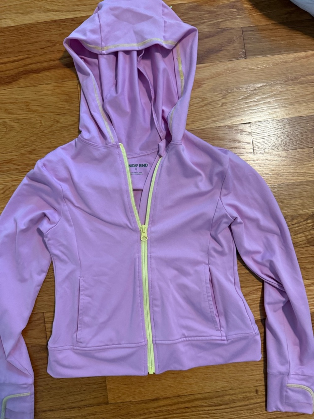 Lands' End Lilac Hooded Zip Sweatshirt with Yellow Trim
